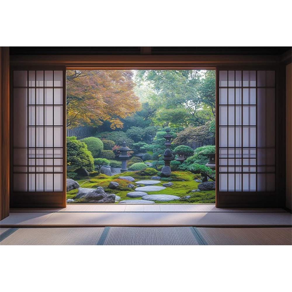 Japanese Style Courtyard Backdrop Nature Scenery Forest Trees Room Wall Decor Photography Background Photostudio Photobooth Prop