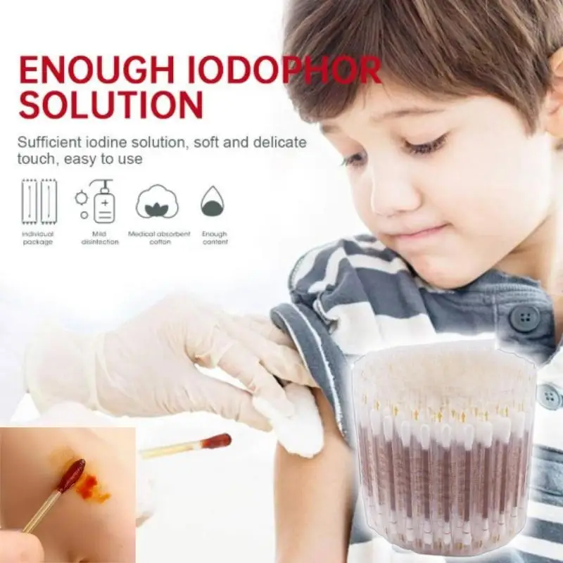 

50Pcs Disposable Iodine Swab Disinfected Cotton Medical Iodine Cotton Stick Clean Wounds Care Sterilization Medical Supplies