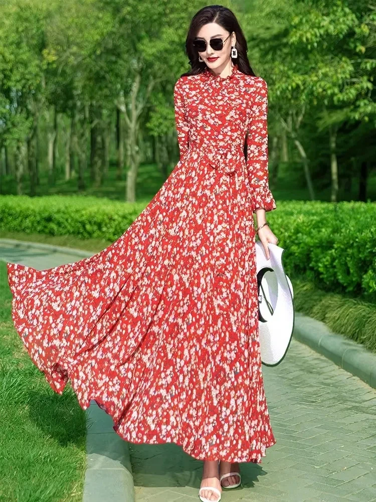 

Long Sleeved Floral Dress For Women In The Spring And Autumn Of 2024 With A Sense Of Luxury And A Long Style That Exudes