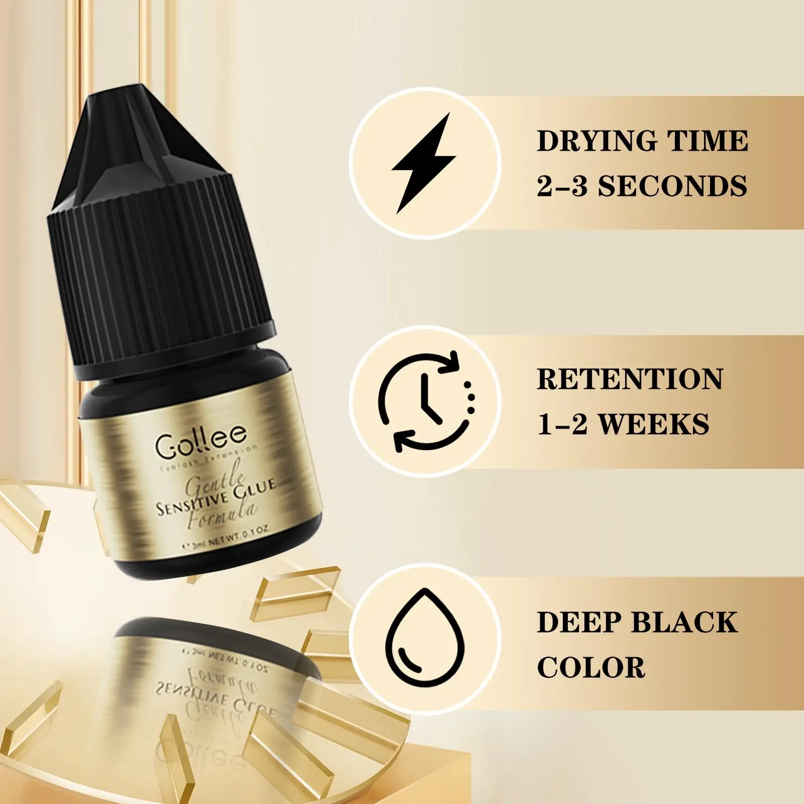 Gollee Adesivo per ciglia Clustered Colla per extension ciglia Delicata non irritante Adatta per occhi sensibili Adatto per uso domestico
