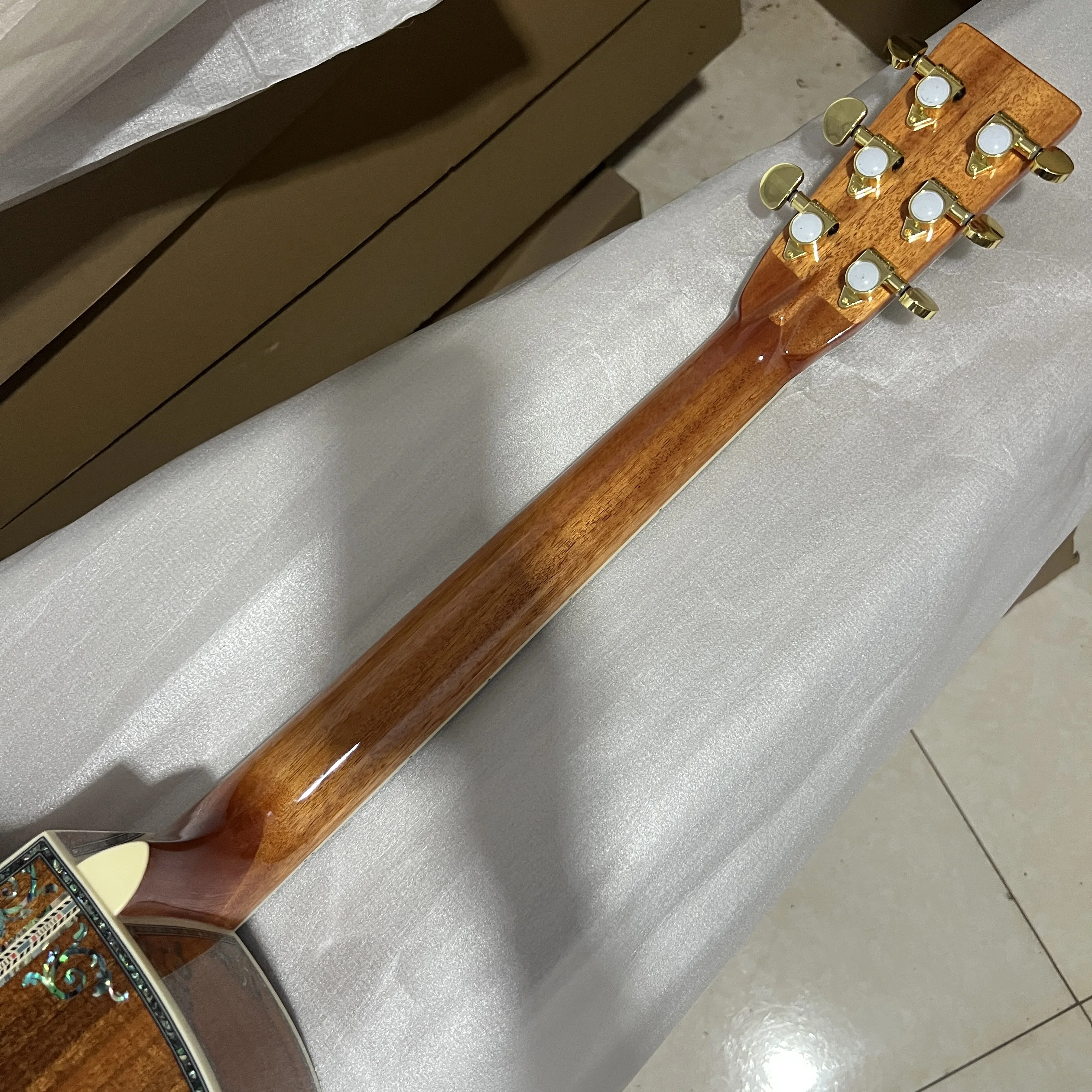 Dark Brown All Koa Wood D45 Acoustic Guitar Ebony Fingerboard Vase Inlay view 6