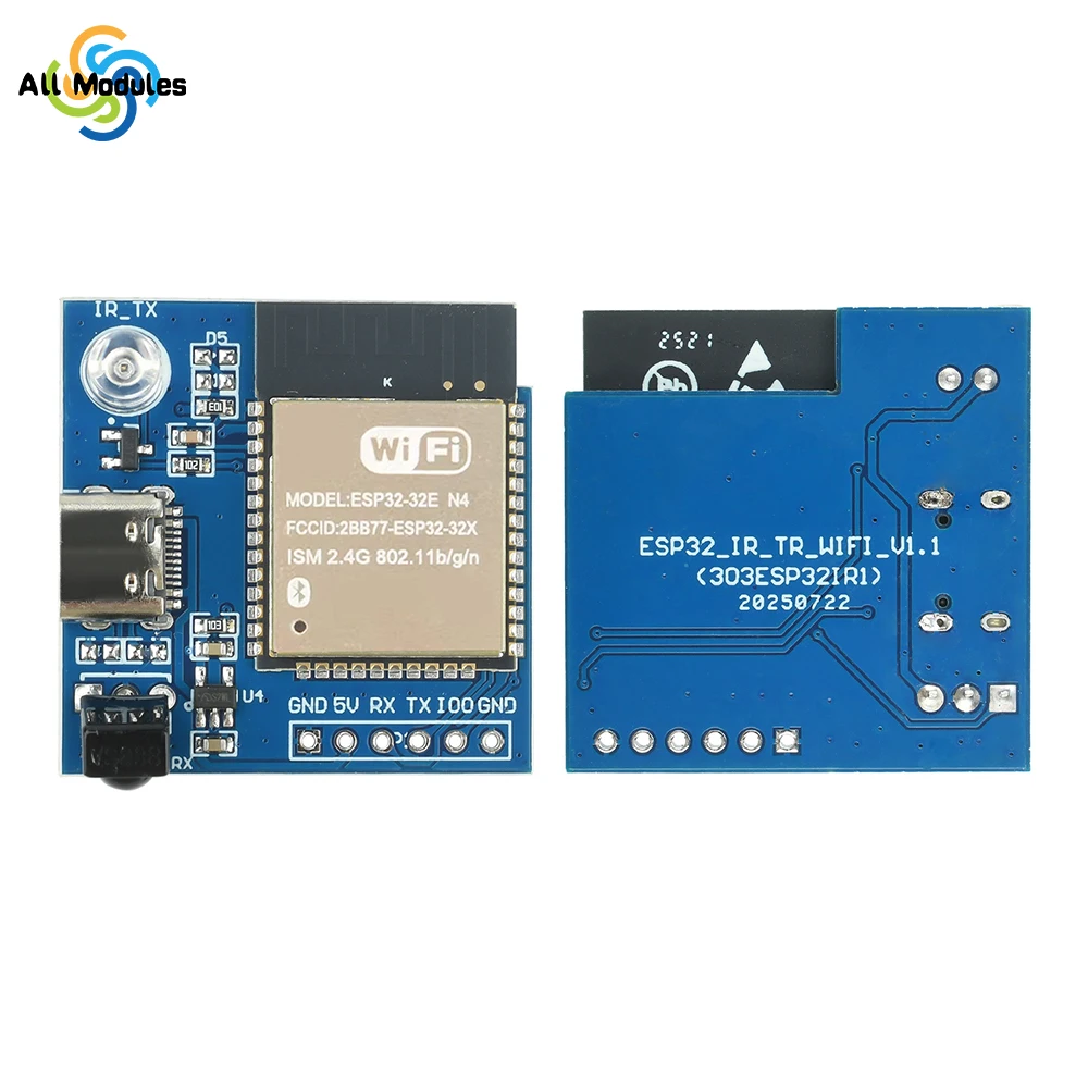 

ESP32 ESP32E-N4 Infrared Transmitter Receiver Module NEC Command Wifi Transparent Transmission Module Development Board Type C