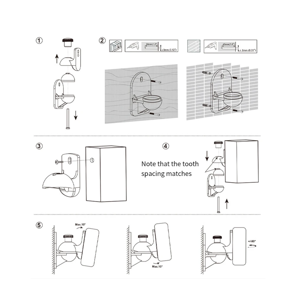 2PCS ลําโพง Mount Wall Bracket ขาตั้งผู้ถือรอบทิศทางปรับหมุนและเอียงมุมหมุน YDH