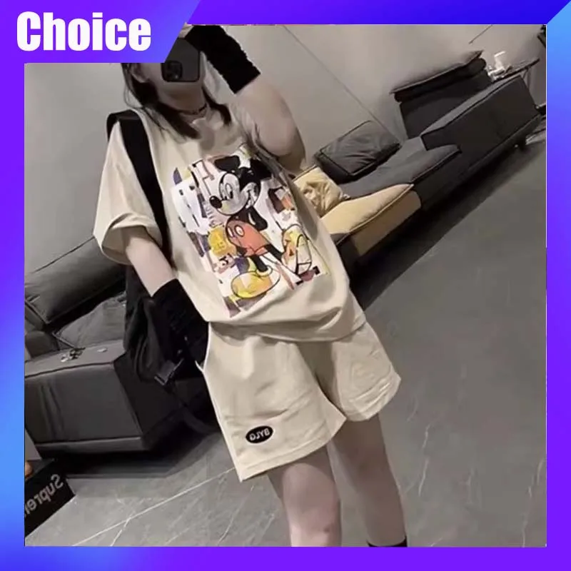 

Disney Mickey Shorts Set Cartoon Print Women'S Summer Cute T-Shirt Set Fashion Casual Version Trendy Leisure Sport Two Piece Set