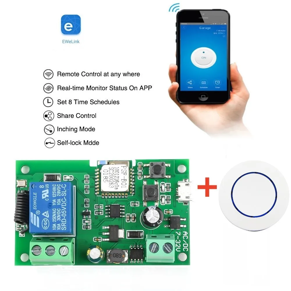 USB DC 5V /7-32V eWeLink Smart WiFi Switch modulo relè universale 1CH interruttore Wireless Timer telecomando del telefono per Google Home