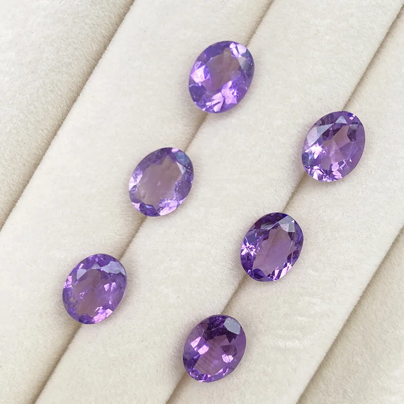 Wholesale 5pcs/pack Natural Genuine Amethyst 8x10mm Oval Brilliant-cut Semi-Precious Gemstone Cabochon Ring Face For Jewelry