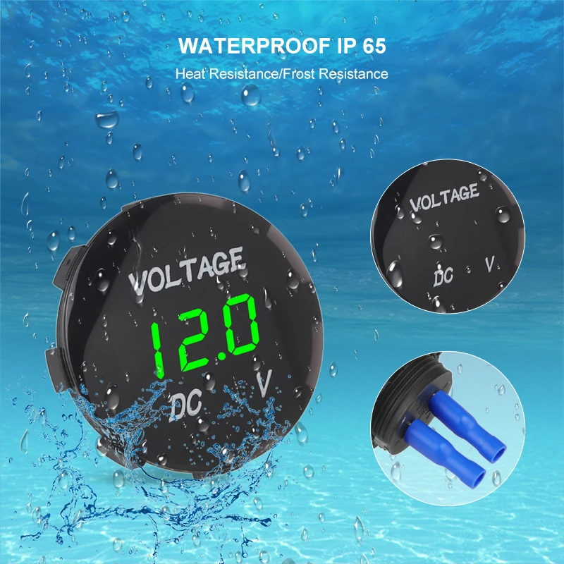 DC 5V-48 LED Digital Voltmeter Waterproof Round Voltage Meter Tester Digital Display Panel Display Voltmeter for Car Boat Marine