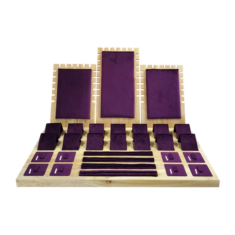 Wooden Jewelry Display Stand Set Pendant Necklace Display Holder Ring Earrings Bracelet Tabletop Storage Organizer for Show Sell