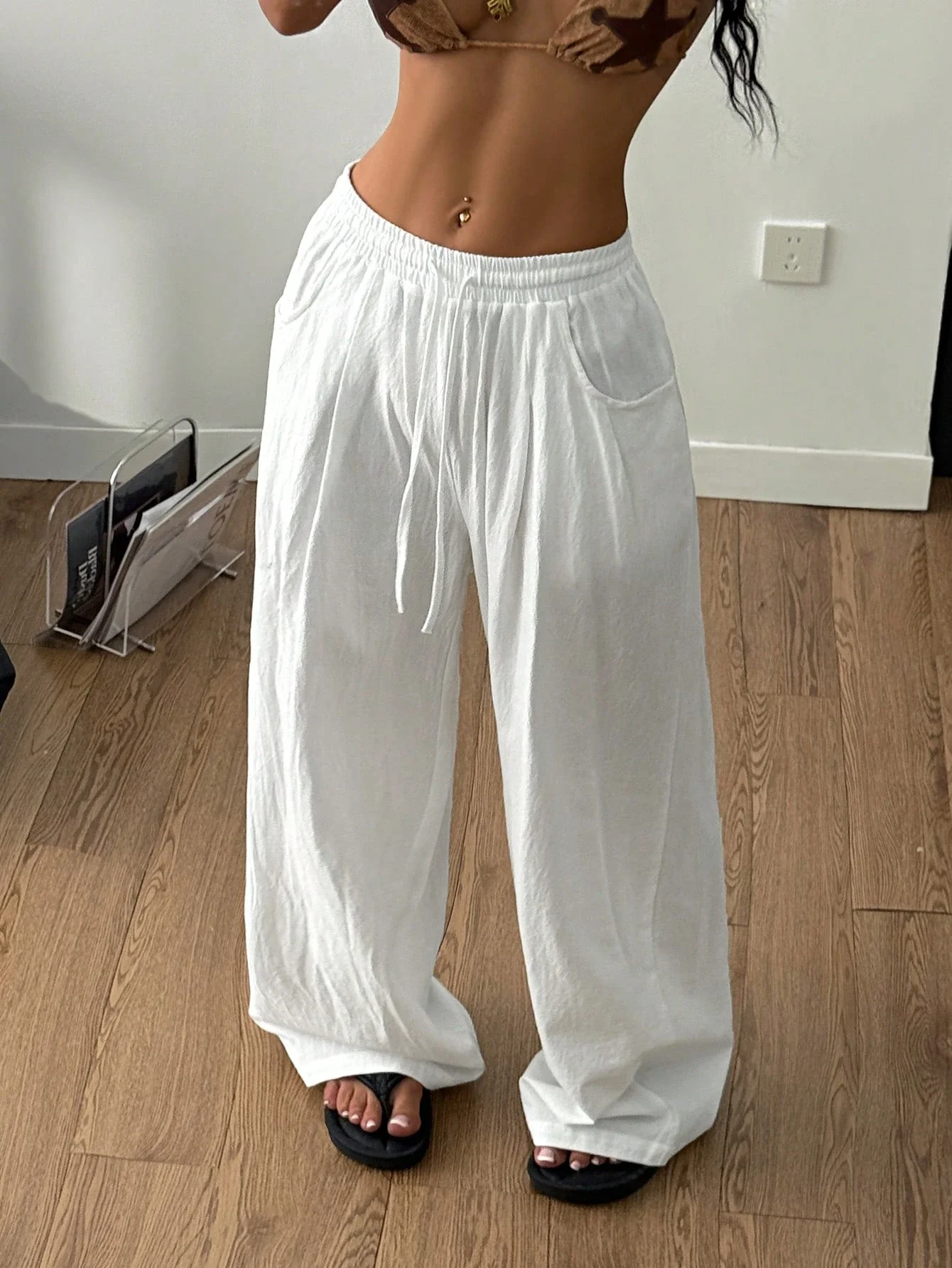 

Женские летние минималистичные брюки-палаццо в стиле бохо из хлопка и льна, свободные, удобные, для повседневной носки