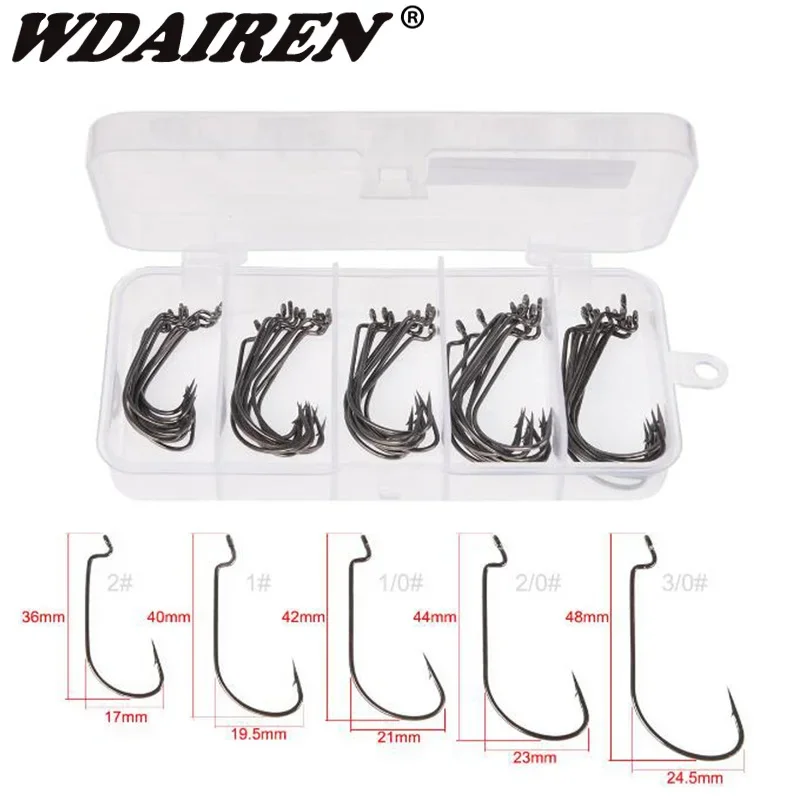 

50pcs/lot 5 Sizes High carbon Steel Fishing Hooks black Crank Lead Sharp Hooks super big black Wide crank hook WD-504