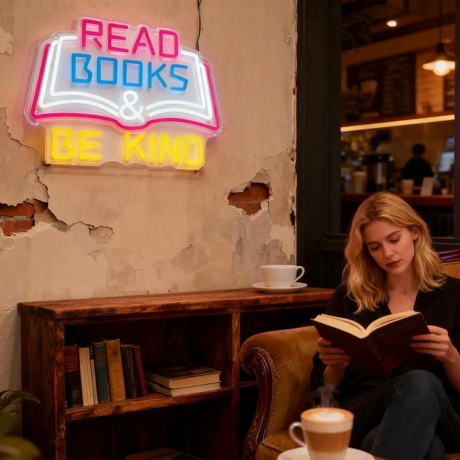 Read Books & Be Kind Neon Sign Book LED Neon Light for Bedroom Classroom Shop Library Bar Wall Decor USB Dimmable Christmas Gift