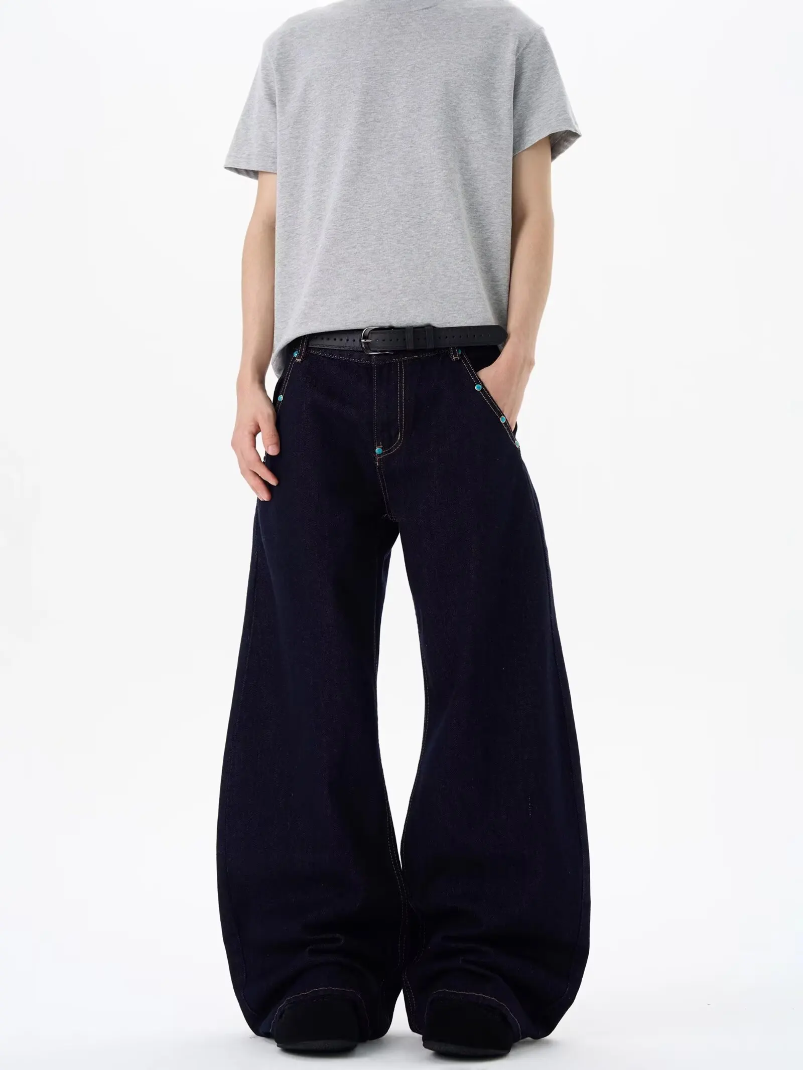 

Retro American Denim Original een Turquoise Knife Jeans Men Women Design Trendy Brand Haome Wide Leg Pants