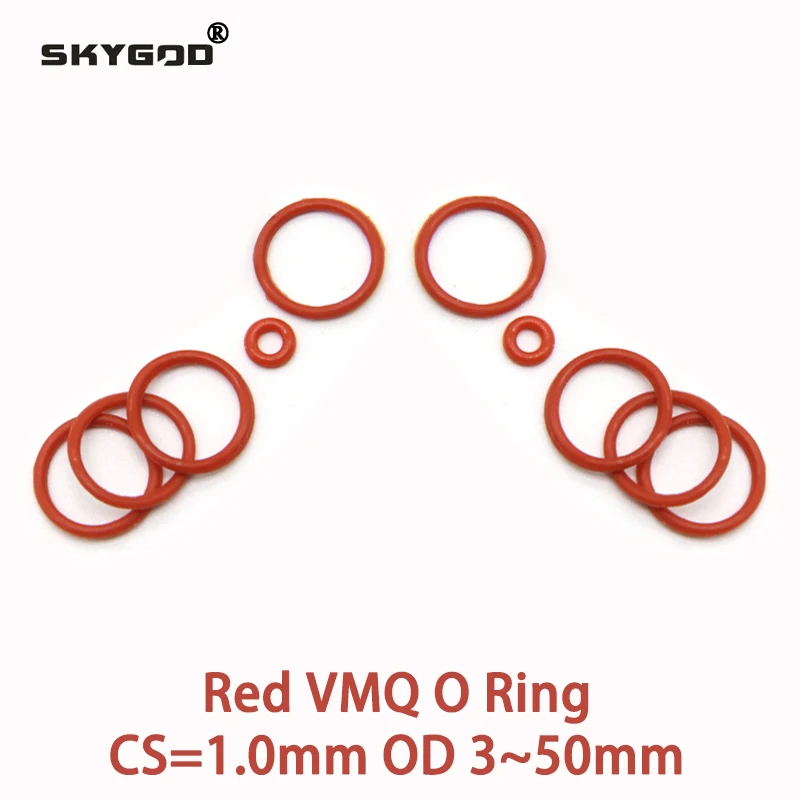 

Red CS1mm VMQ Silicone O Ring Gasket OD 3/3.5/4/5~50mm Food Grade Good Sealing Waterproof Silicon Washer Rubber Ring 50/100pcs