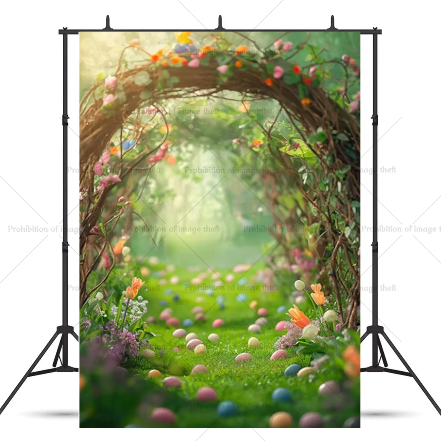 Easter Fantasy Theme Background Green Arches Path Colorful Eggs Party Decoration Children Portrait Gift Banner Shooting Prop