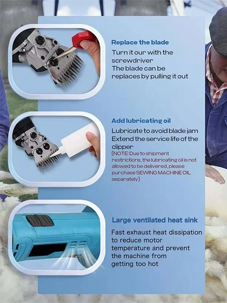 

Cordless Sheep Shears-6 Gears Adjustable Speed, 9T Steel Blade for Sheep & Goats, Farm Use, No Battery Included
