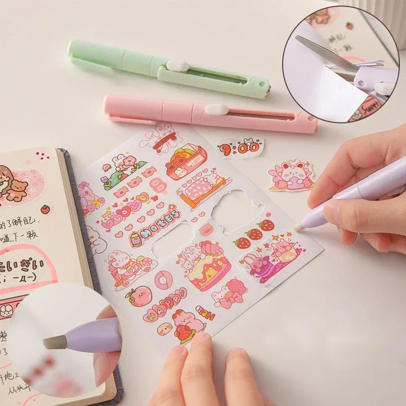 Mocaron-Ciseaux Pliables avec Stylo Couteau 2 en 1, Coupe-Papier, Utilitaire, Bricolage, Artisanat d'Art, Outils de Coupe, Bureau d'Acquisition Kawaii