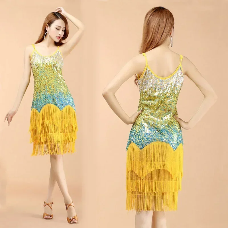 Vestido de dança latina novo sexy borla feminino meninas vestido de dança latina competição vestindo suspender roupas de prática de dança latina