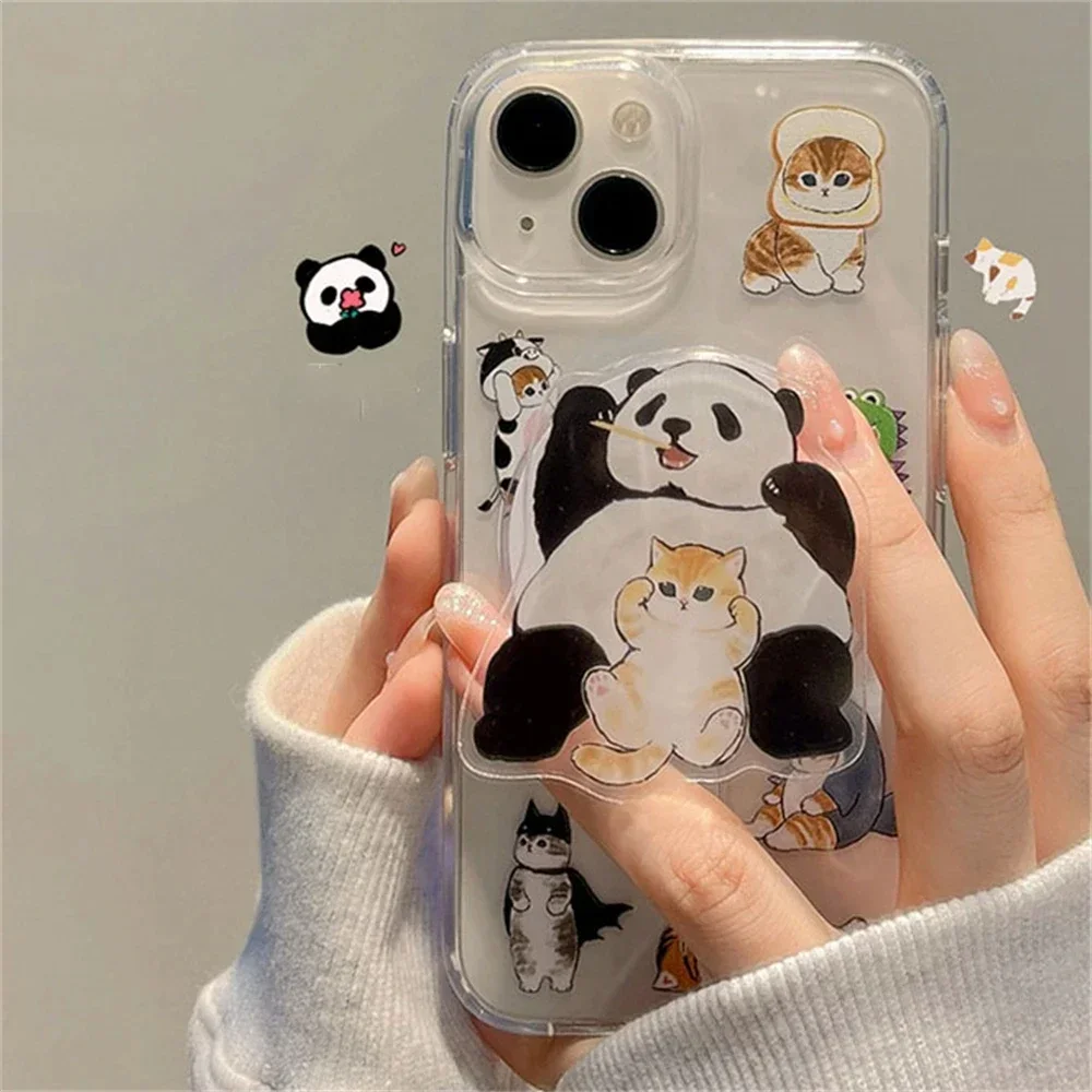 Ins dukungan pemegang pengisi daya nirkabel, kartun lucu 3D Panda kucing untuk ponsel magnetik Magsafe pegangan Tok berdiri dapat dilipat