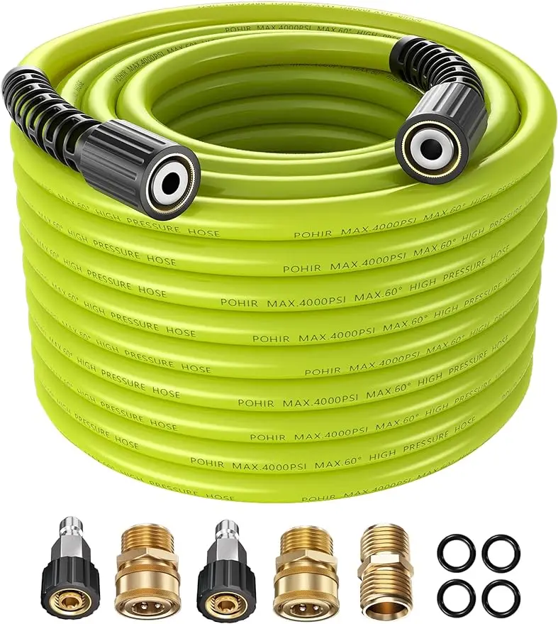 

POHIR 50ft Pressure Washer Hose - 4000 PSI High Pressure Replacement Hose with M22 Fittings 14/15mm Thread-Flexible Extension