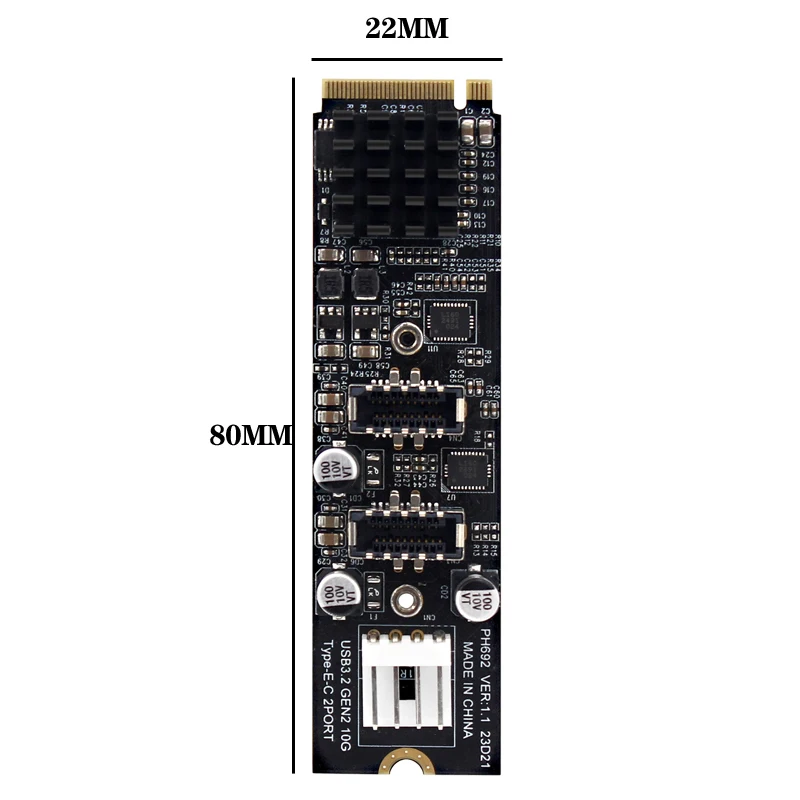 M.2 M 키 NVME PCIe to USB 3.1 타입 C 전면 패널 확장 카드, 10Gb NGFF M2 NVME to 듀얼 TYPE-E 어댑터, PC용 USB-C 허브 라이저