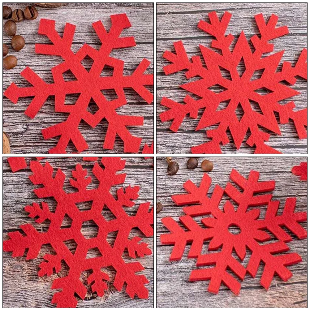 

10pcs Snowflake Coasters Christmas Felt Cup Mats Red Heat Insulated Table Protector Decorative Mat Cup Cushion Xmas Tree