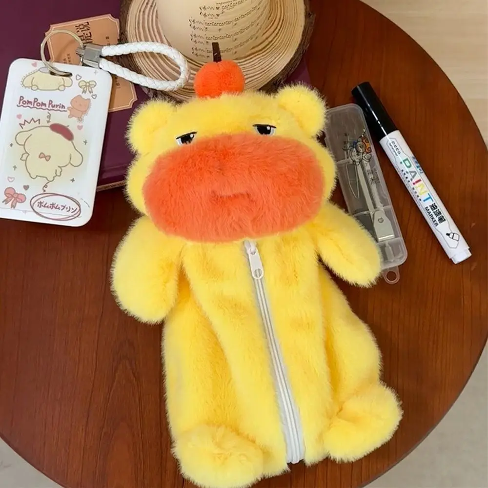 Portable Plush Capybara Lulu Pen Bag Cartoon Soft Stationery Organizer Large Capacity Stuffed Doll Pencil Case Students Gift