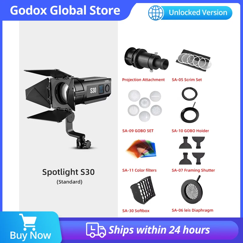 

Instock Godox S30 30W Adjustable LED Video Light Studio Photography Continuous Light With Barn Door for Professional Photography