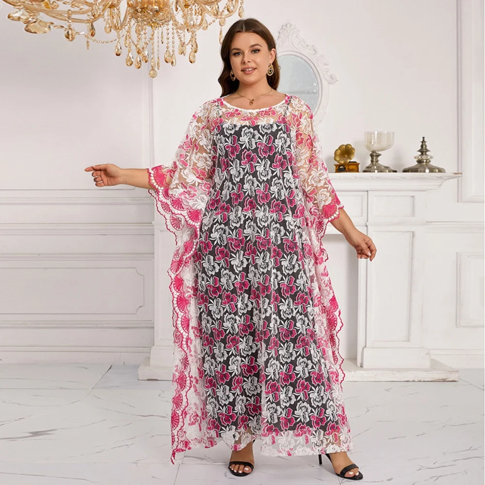 

Women's Lace Embroidered Dress with Suspenders Two Piece Coverall Plus Size Long Dresses