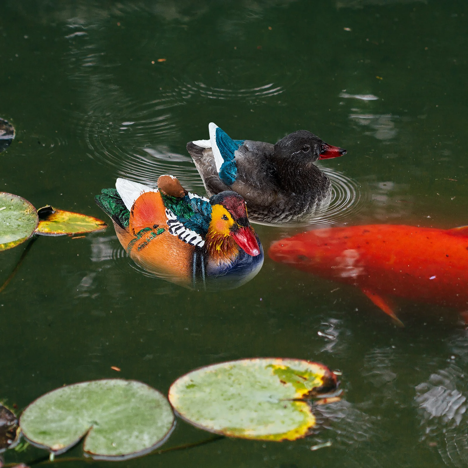 

1Pair Resin Animal Craft Duck Floating Ornament Pond Decor Garden Courtyard Fountain Decoration Floating for Pond