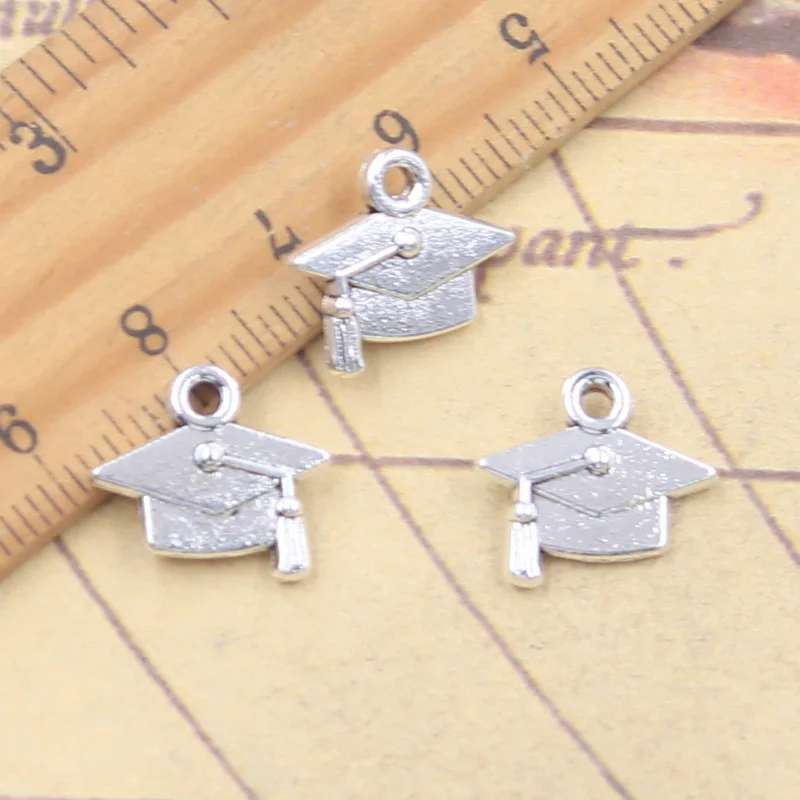 20pcs Charms Graduation Trencher Cap 14x14mm Antique Silver Color Pendants Making DIY Handmade Tibetan Finding Jewelry