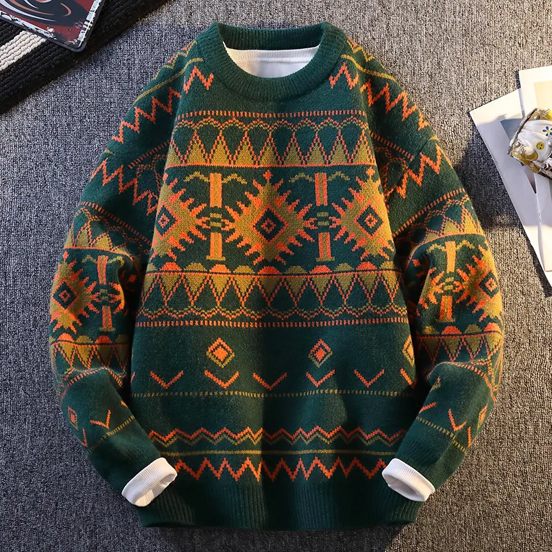 

Новый модный вязаный свитер 2025 года: свободный крой, для мужчин и подростков, повседневный, с длинным рукавом, осень-зима