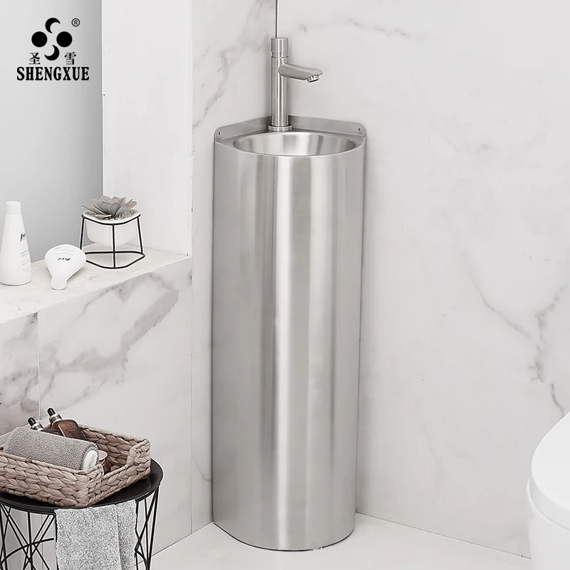 Stainless steel column style washbasin corner household floor standing small unit mini balcony bathroom triangular washbasin