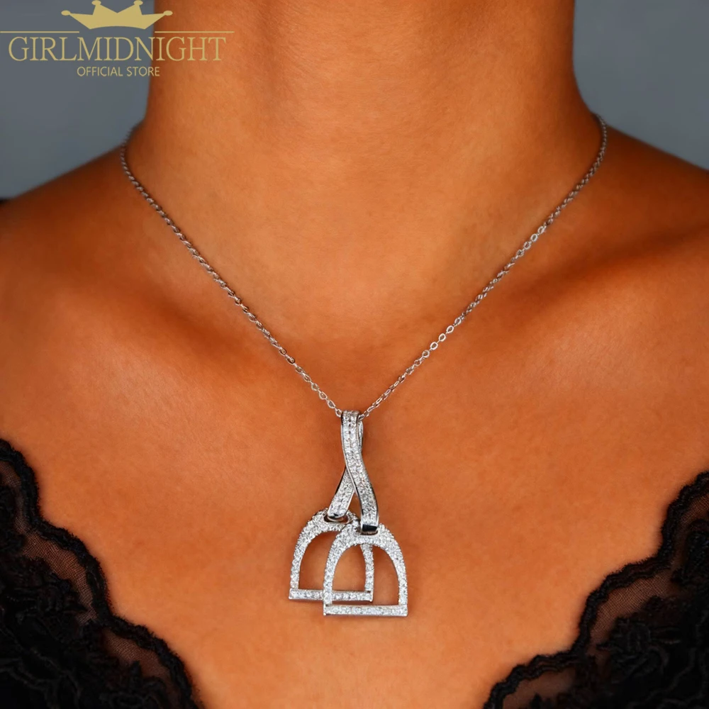 2025 Luxury 925 Silver Sterling Iced Out Bling Cz Paved Horse Hoof Pendant Horseshoe Bit Necklace Women Fashion Jewelry