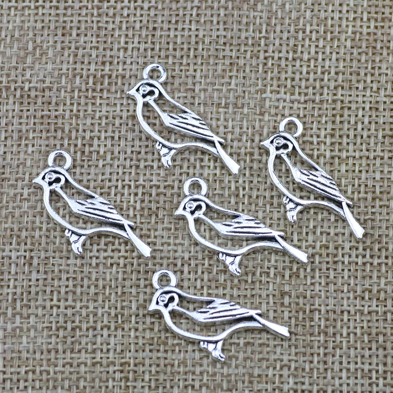 20pcs/Lot 11x17mm Antique Silver Color Hollow Bird Charms Pendant For Jewelry Making DIY Jewelry Findings