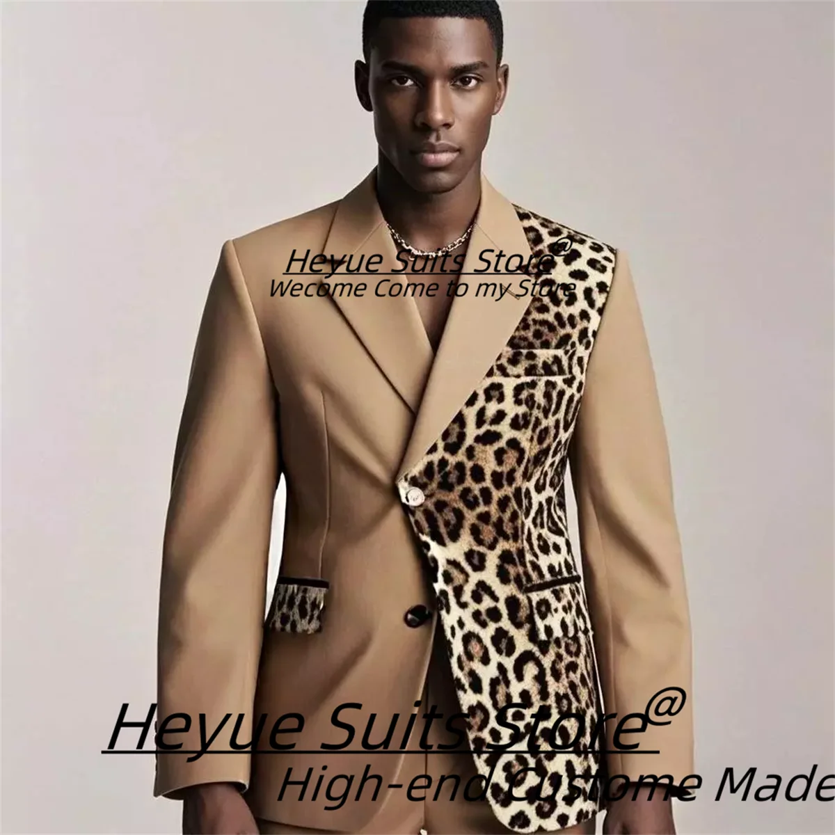 High-end leopard print Fashion Men Suits Slim Fit Peak Lapel Groom Wedding Tuxedos 2 Pcs Sets Classic Male Blazers Costume Homme