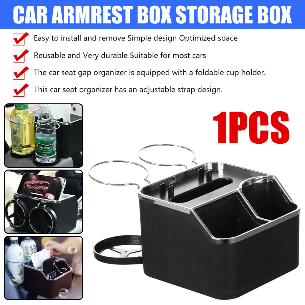 

Car Multifunctional Armrest Storage Box Drawer Box w/2 Water Cup Holder Car armrest box storage box