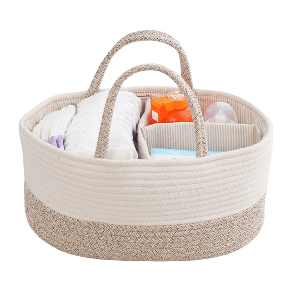 Travel Out Portable Mommy Bag Cotton Rope Baby Diaper Caddy Organizer with Changeable Compartments Diaper Storage Bag for Baby