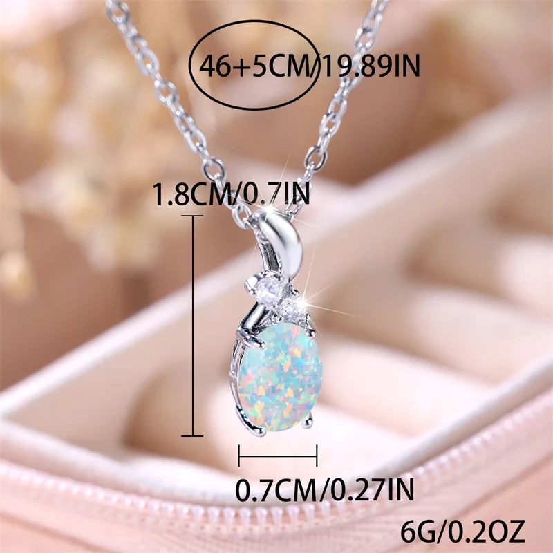 Cute Female White Fire Opal Stone Pendant Necklace Silver Color Oval Necklaces For Women Fashion Wedding Jewelry Gift