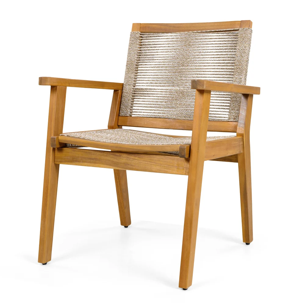 

Outdoor Dining Chairs Set of 2, Teak Finish Wood Frame and Mix Brown Rope, Natural Courtyard Style, 400lbs Capacity