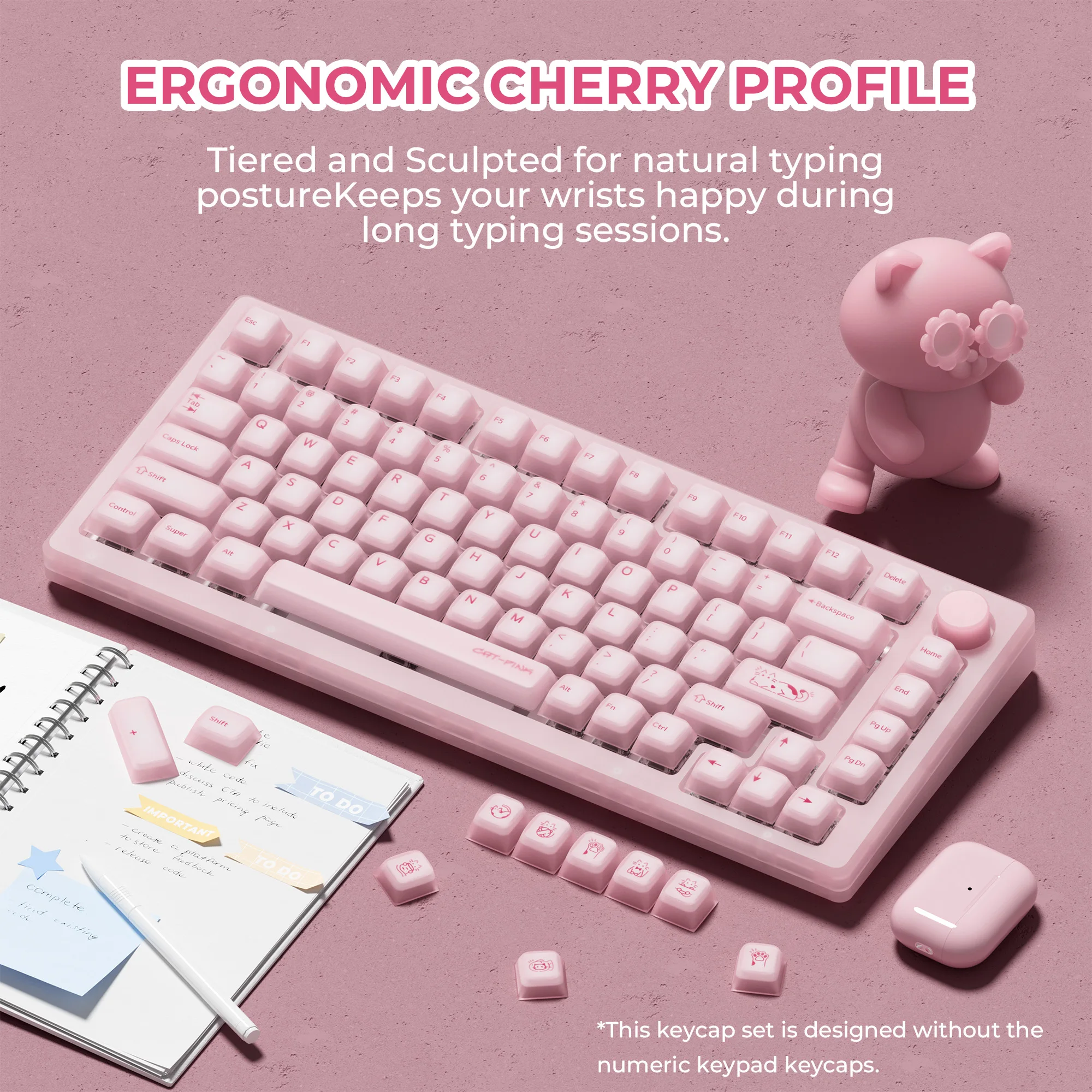 XVX Miękkie Silikonowe Nakładki na Klawisze w Profilu Cherry, Różowe, do Klawiatur Cherry MX 61/64/68/75/87, 113 Klawiszy, 75% Nakładek na Klawisze (Bez Klawiszy Numerycznych) — zdjęcie produktu 3