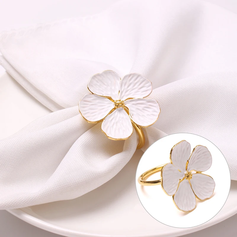 Wedding Simple Painted White Flower Napkin Ring, Plant Napkin Buckle, Five-petal Flower Plum Napkin Circle