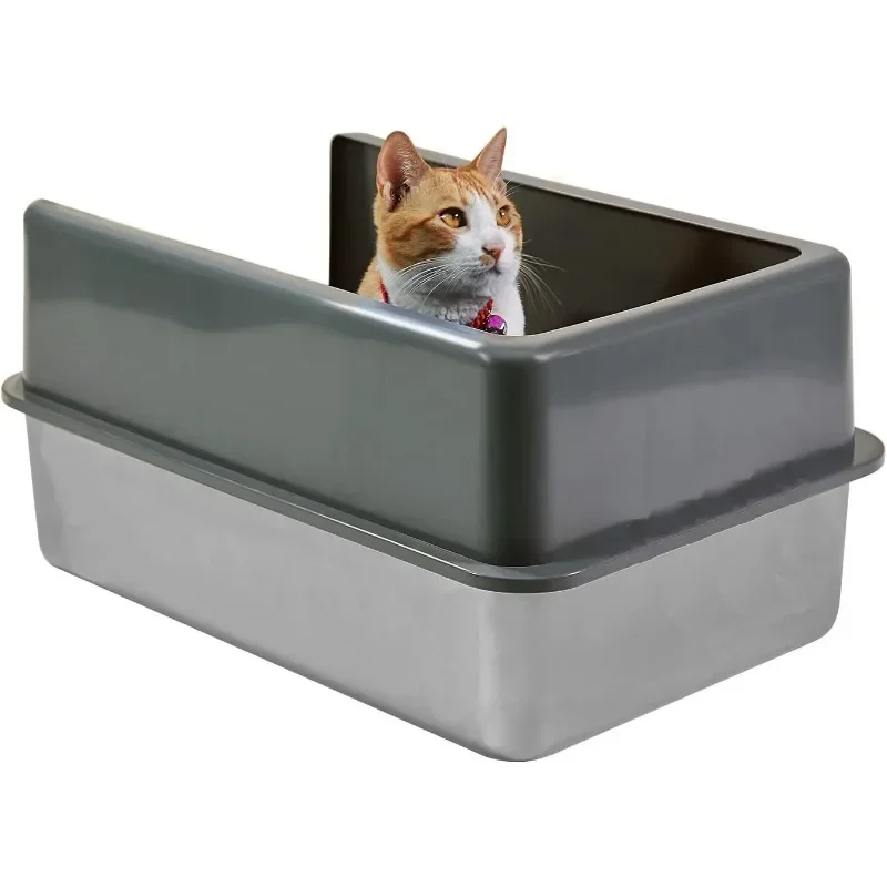 

LEnclosed Sides Stainless Steel Litter Box - XL For Big Cats - Stainless Easy Cleaning High Sided Litter Box,w/Enclosure