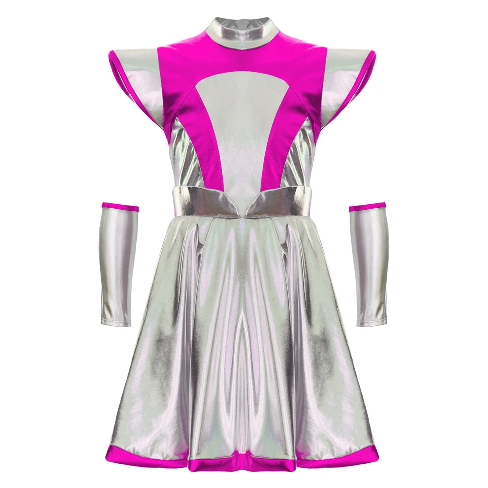 Costume da ragazza per bambini Robot Spazio esterno Simpatico costume di Halloween Astronauta alieno Abiti cosplay Abito tutu con maniche ad aletta con maniche a braccio