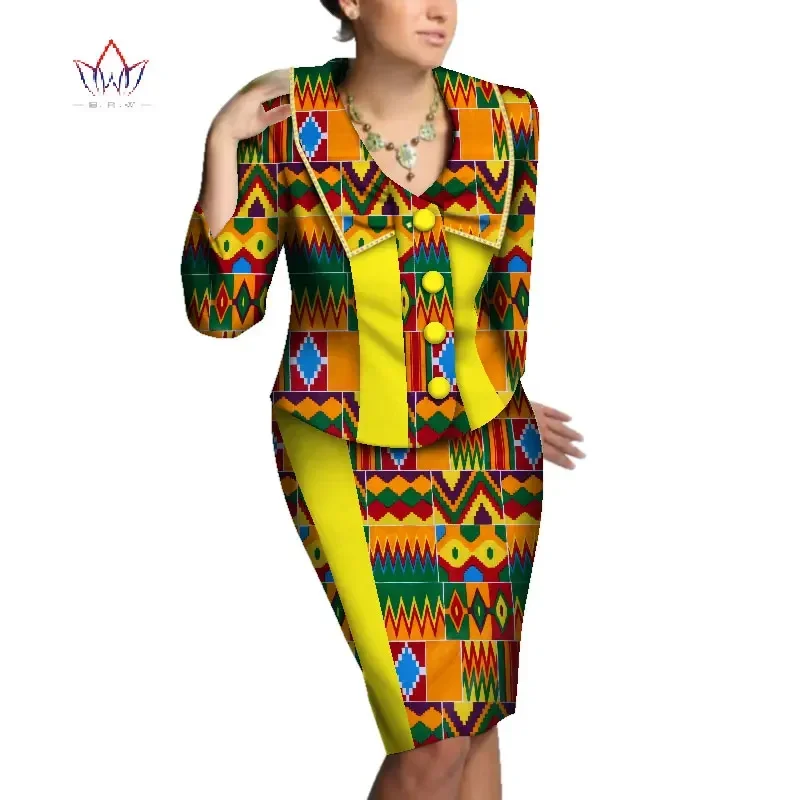 

Bintarealwax New Design Africa Wax Print 2 Pieces Skirt Set Women African Bazin Riche Plus Size Clothing Custom Suits WY3873