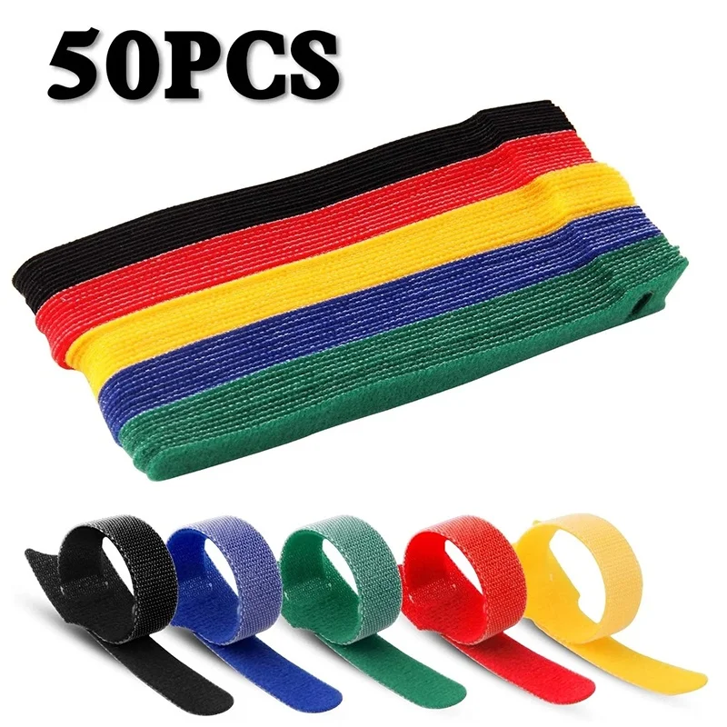 10/30/50Pcs USB Cable Organizer Multipurpose Fastener Straps Tape Ties Reusable Hook Strips Cord Protector Accessories Kit Set