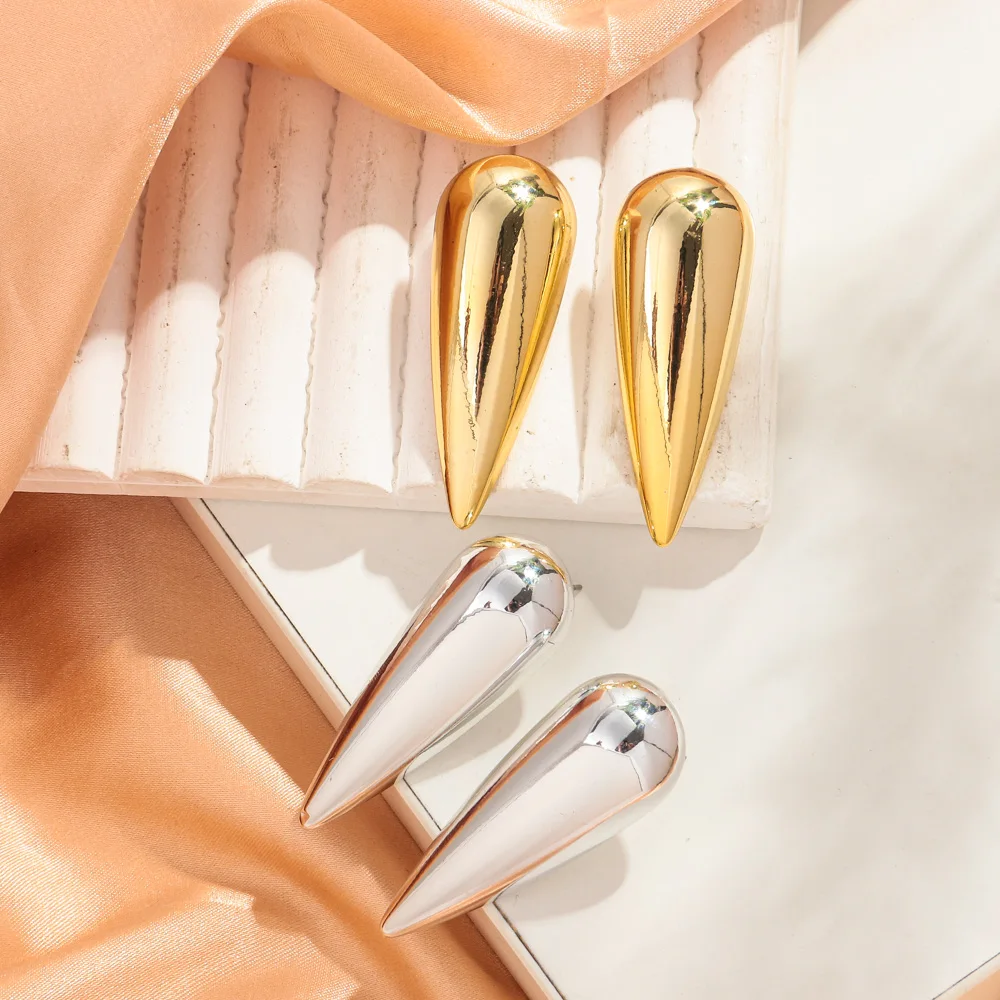 Fashion Acrylic Gold and Silver Color Cone Stud Earrings for Women Geometric Simple Design Earring 2024 Jewelry