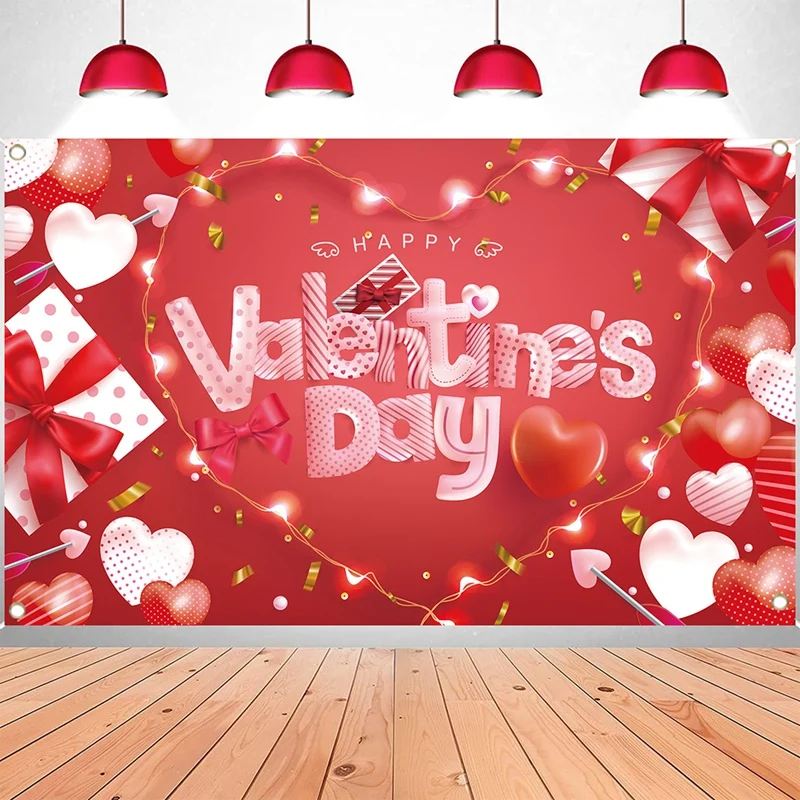 Valentine's Day Backdrop Banner Love Heart Party Decorations Photography Background For Valentine's Day 71X 43.3Inch Durable