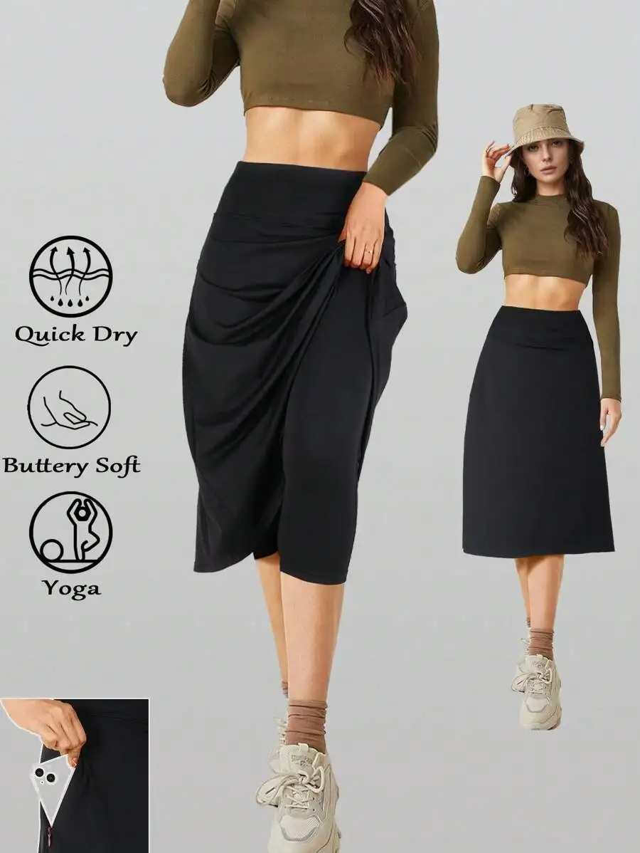 Slim Fit Quick Dry Tennis Skirt One-Piece Yoga Halter Pure Color Minimalist Style Four-Way High Elasticity Anti-Light