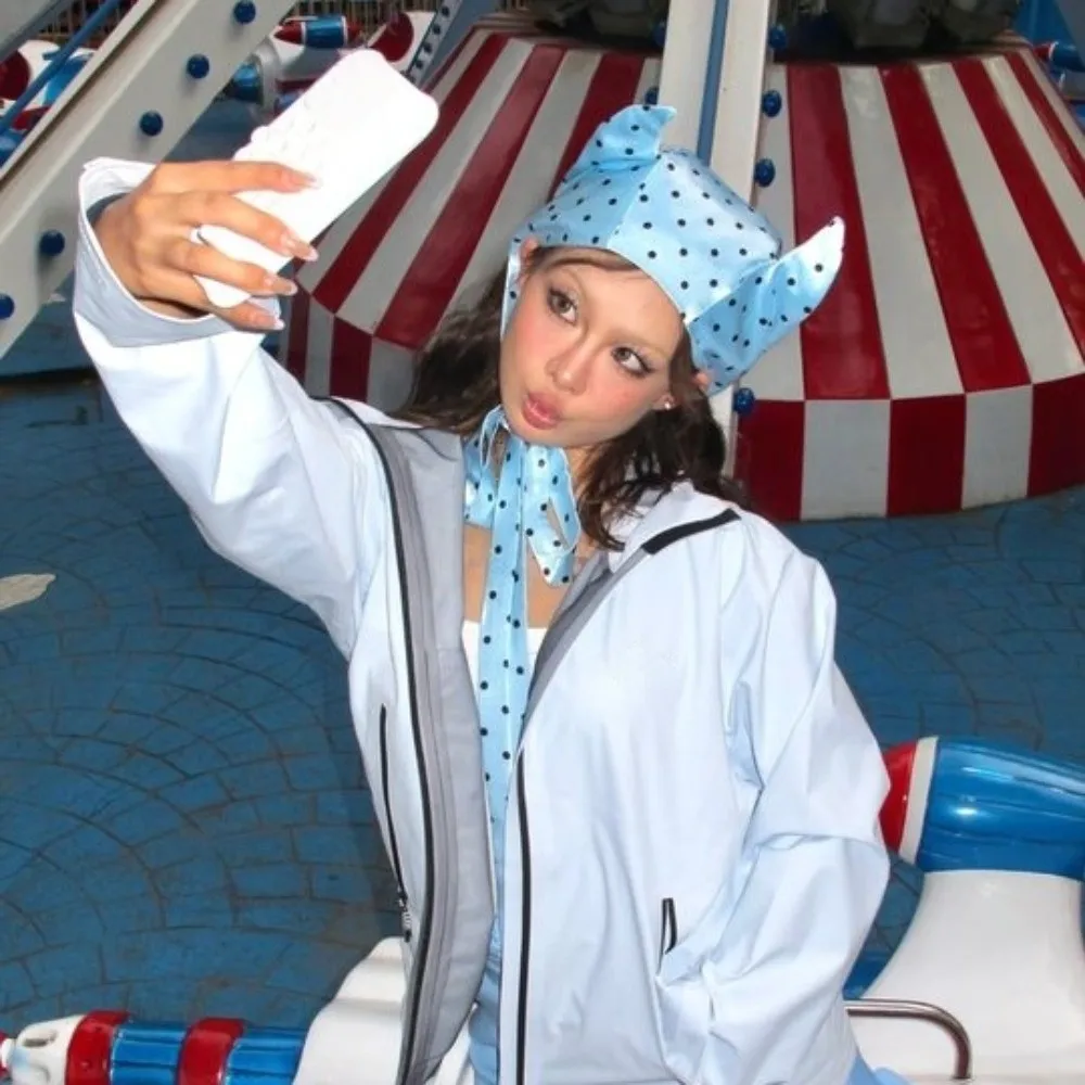 Y2K Little Demon Hair Scarf Soft Wrap Hip Hop Hair Band with Ears Headband Sweet Polka Dot Headscarf Spicy Girls view 2