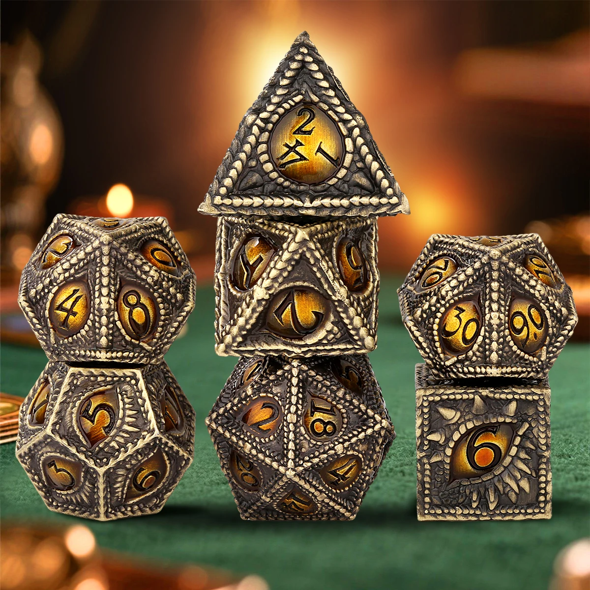 Dice Set Polyhedral - 7Pcs Retro Bronze Metal Polyhedral Dice